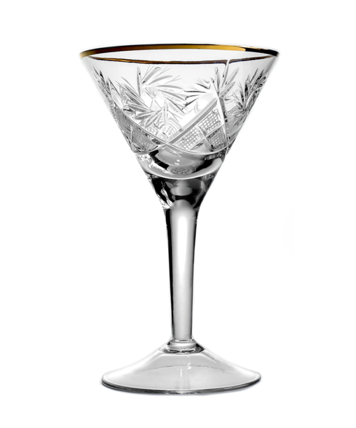 Kryształowe kieliszki do martini i drnków ze złotą obwódką